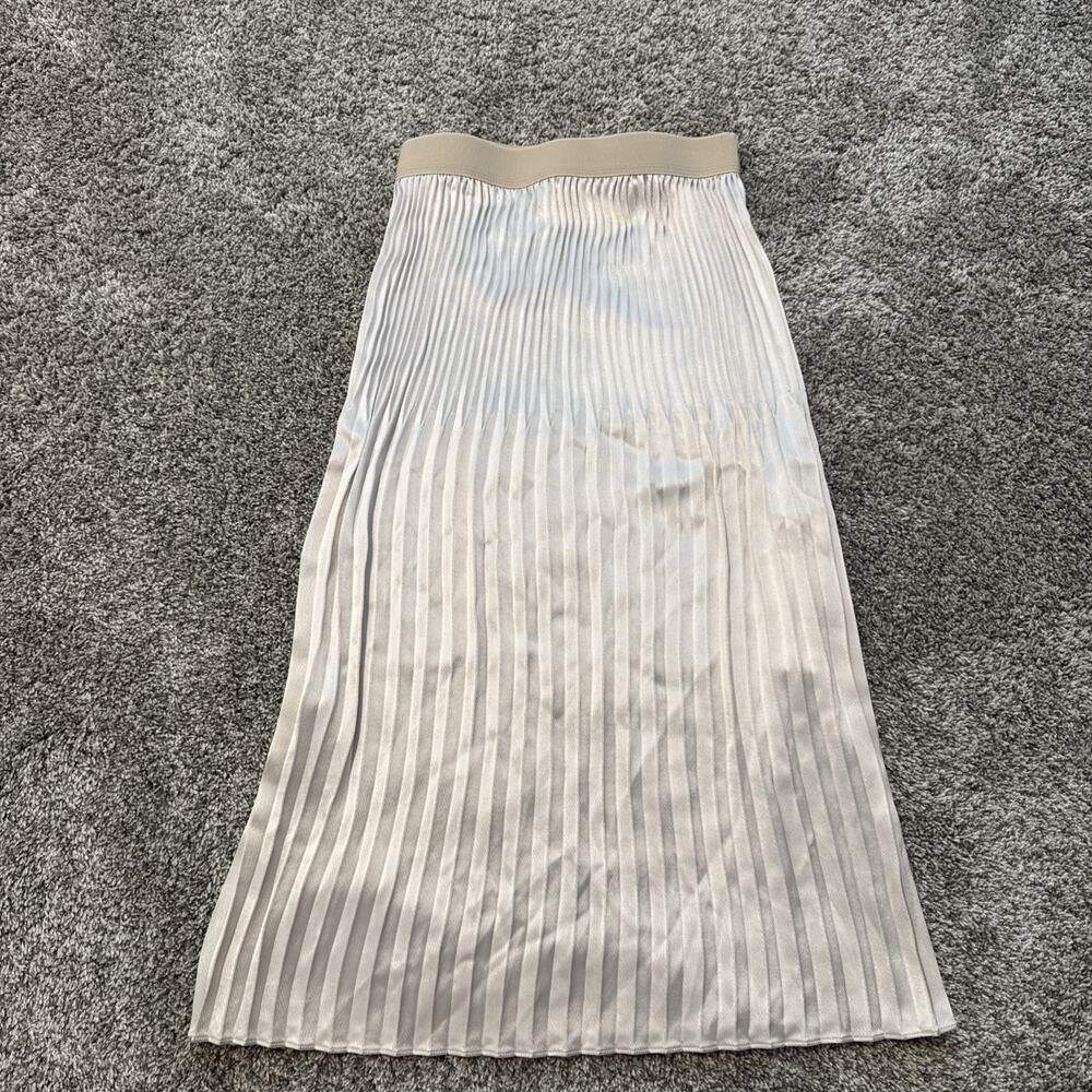 KALLMEYER Midi Skirt Pleated Cream Size 2 Elastic Waist Band